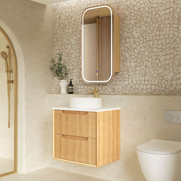 Otti Byron Fluted 600mm Woodland Oak Wall Hung Vanity