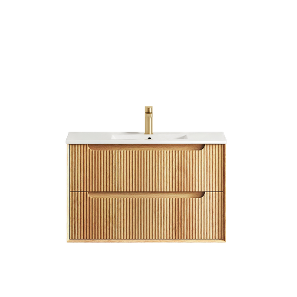 Otti Byron Fluted 900mm Woodland Oak Wall Hung Vanity