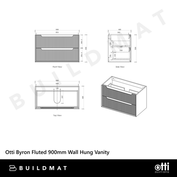 Otti Byron Fluted 900mm Woodland Oak Wall Hung Vanity with Natural Carrara Top and Undermount Basin