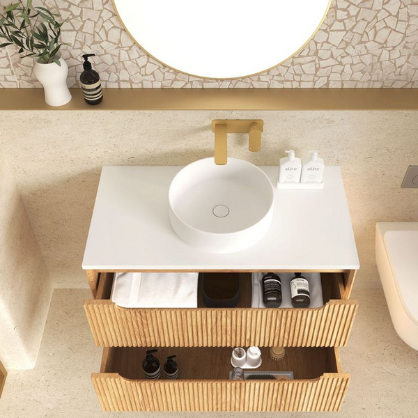 Otti Byron Fluted 900mm Woodland Oak Wall Hung Vanity
