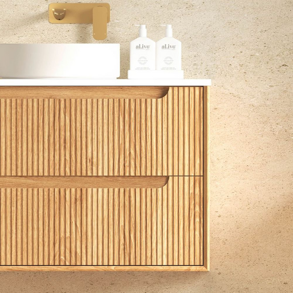 Otti Byron Fluted 900mm Woodland Oak Wall Hung Vanity