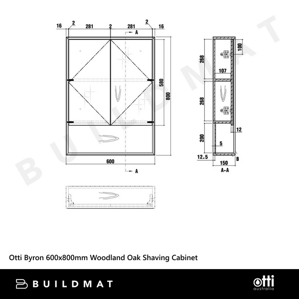 Otti Byron 600x800mm Shaving Cabinet Woodland Oak