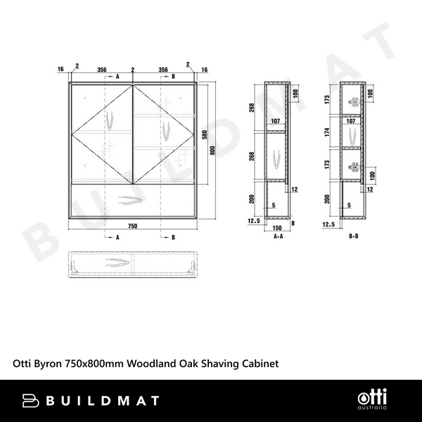 Otti Byron 750x800mm Shaving Cabinet Woodland Oak