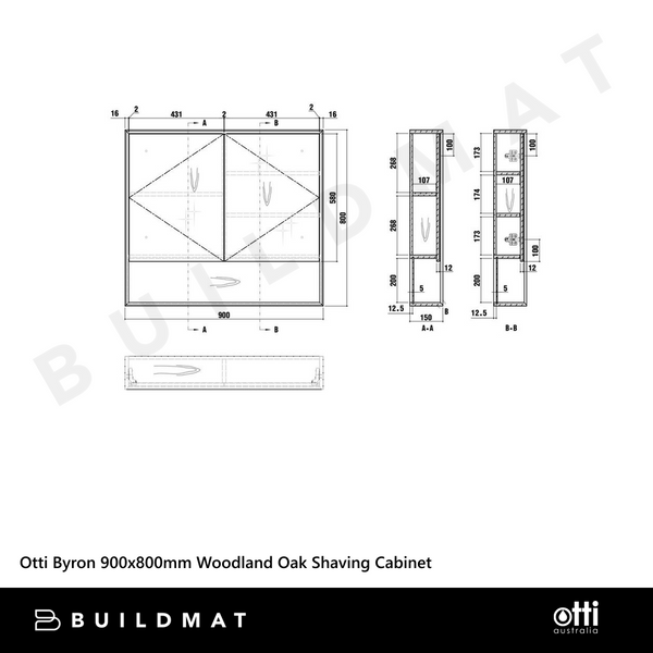 Otti Byron 900x800mm Shaving Cabinet Woodland Oak