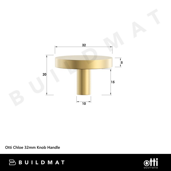 Otti Chloe 32mm Knob Handle Brushed Brass
