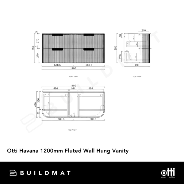 Otti Havana 1200mm Sable Walnut Fluted Wall Hung Vanity