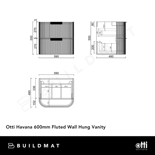 Otti Havana 600mm Woodland Oak Fluted Wall Hung Vanity