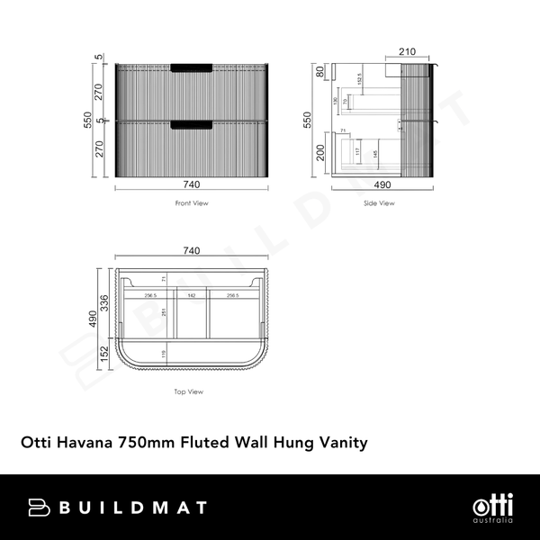 Otti Havana 750mm Woodland Oak Fluted Wall Hung Vanity