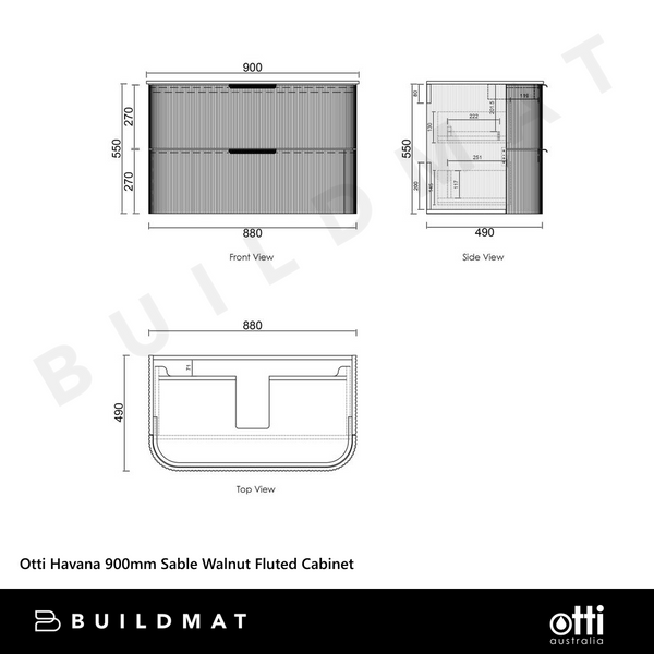 Otti Havana 900mm Sable Walnut Fluted Wall Hung Vanity