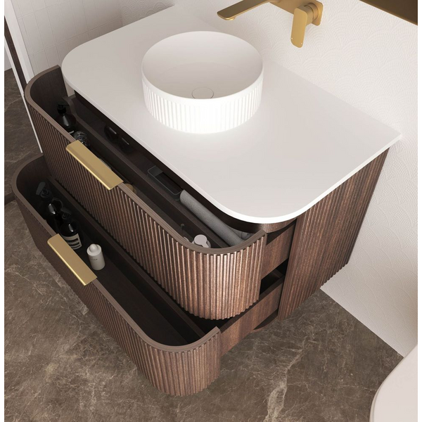 Otti Havana 900mm Sable Walnut Fluted Wall Hung Vanity