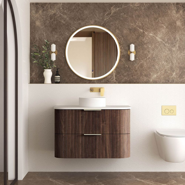 Otti Havana 900mm Sable Walnut Fluted Wall Hung Vanity