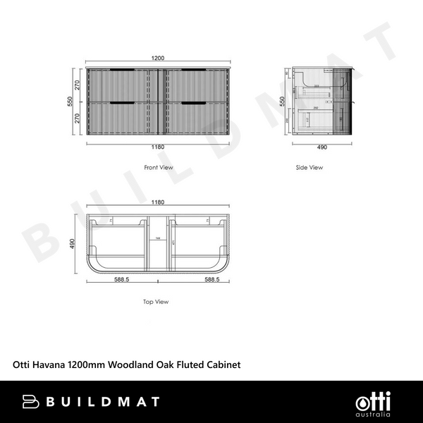 Otti Havana 1200mm Woodland Oak Fluted Wall Hung Vanity