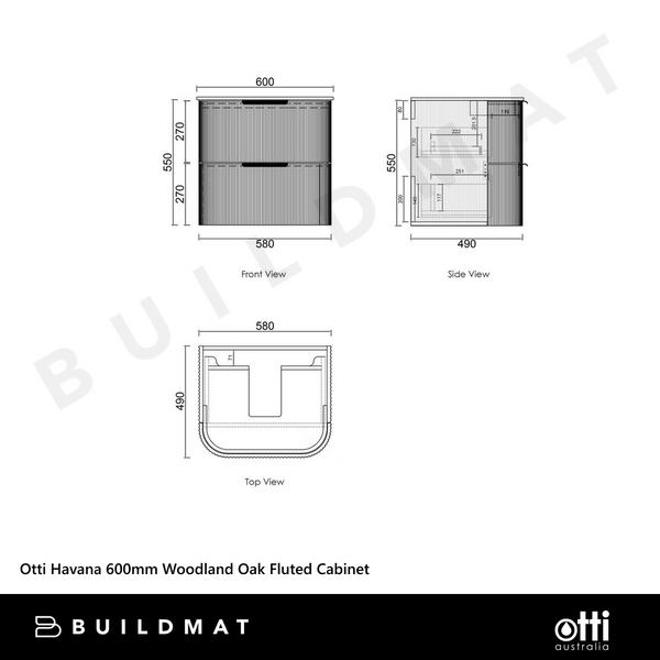 Otti Havana 600mm Woodland Oak Fluted Wall Hung Vanity