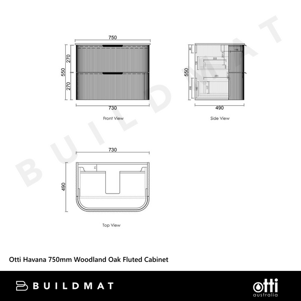 Otti Havana 750mm Woodland Oak Fluted Wall Hung Vanity