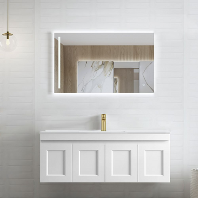 Otti Hampton Mark II 1200mm Satin White Wall Hung Vanity with Natural Carrara Marble Top and Undermount Basin