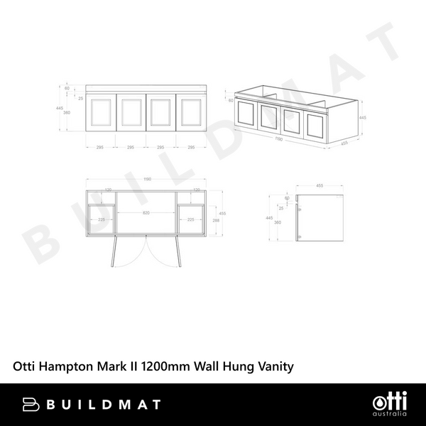 Otti Hampton Mark II 1200mm Satin White Wall Hung Vanity with Natural Carrara Marble Top and Undermount Basin