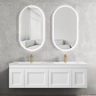 Otti Hampton Mark II 1500mm Satin White Wall Hung Vanity with Natural Carrara Marble Top and Double Bowl Undermount Basin