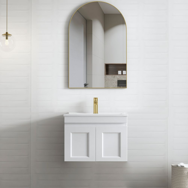 Otti Hampton Mark II 600mm Satin White Wall Hung Vanity with Natural Carrara Marble Top and Undermount Basin