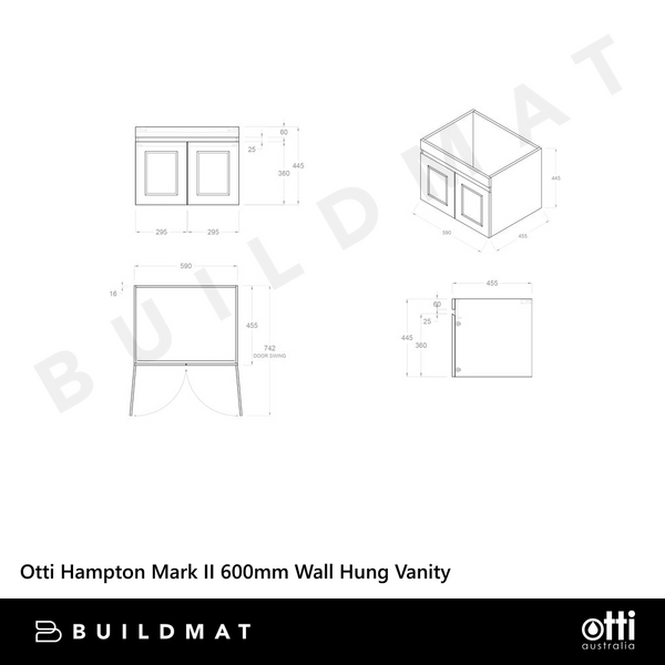 Otti Hampton Mark II 600mm Satin White Wall Hung Vanity with Natural Carrara Marble Top and Undermount Basin