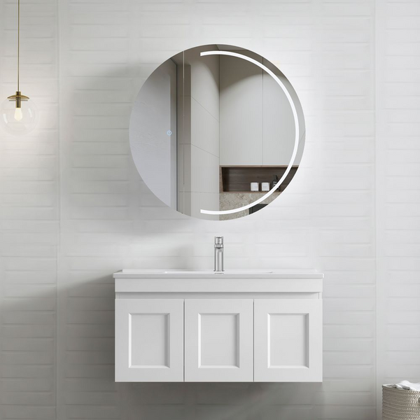 Otti Hampton Mark II 900mm Satin White Wall Hung Vanity with Natural Carrara Marble Top and Undermount Basin