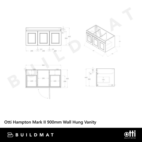 Otti Hampton Mark II 900mm Satin White Wall Hung Vanity with Natural Carrara Marble Top and Undermount Basin