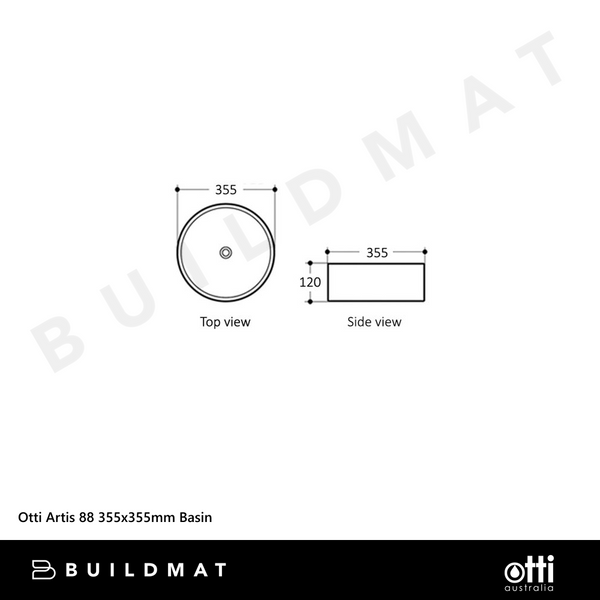 Otti Artis 88 355x355mm Basin Matte Black & Matte White