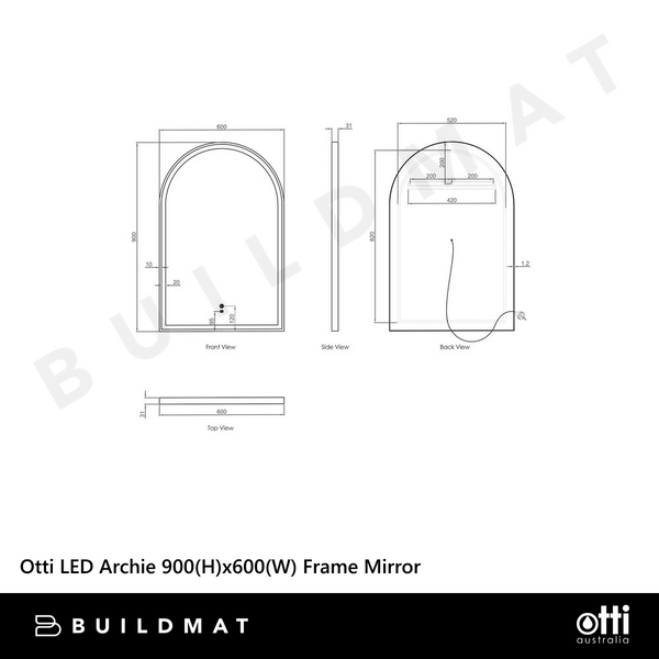 Otti LED Archie 900mm White Metal Frame Mirror