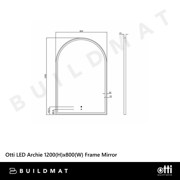Otti LED Archie 1200mm Black Metal Frame Mirror