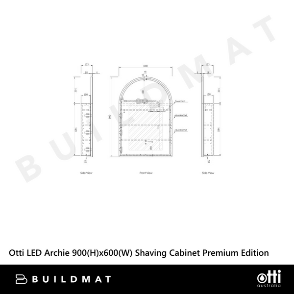Otti LED Archie 900mm Black Oak Shaving Cabinet Premium Edition