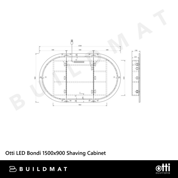 Otti LED Bondi 1500mm Black Oak Shaving Cabinet
