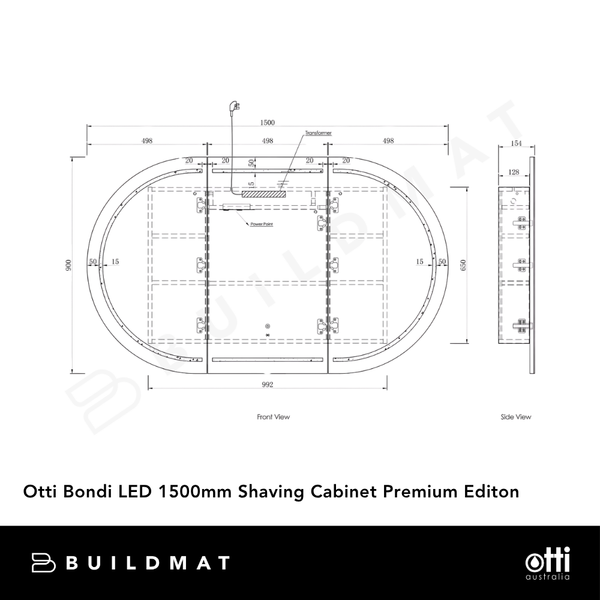 Otti Bondi LED 1500x900mm Premium Edition Shaving Cabinet Woodland Oak