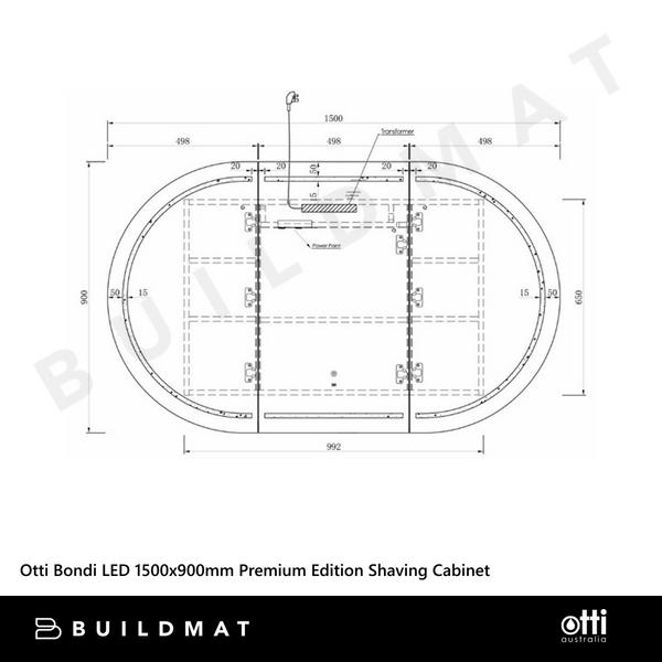 Otti Bondi LED 1500x900mm Premium Edition Shaving Cabinet Woodland Oak