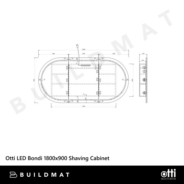 Otti LED Bondi 1800mm White Shaving Cabinet