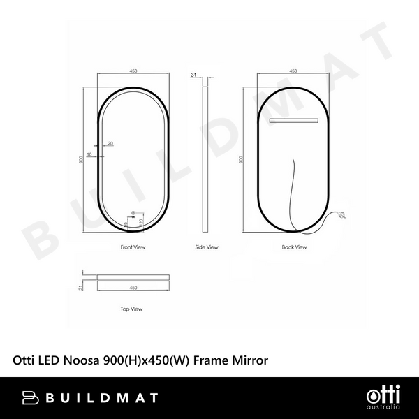 Otti LED Noosa 900mm Black Metal Frame Mirror