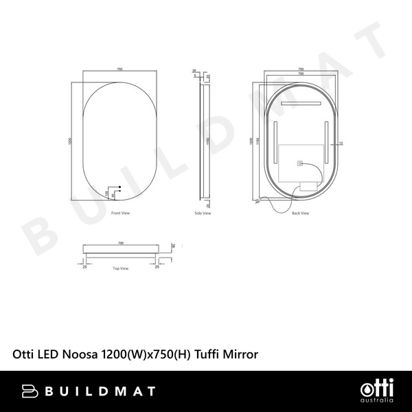 Otti LED Noosa 1200mm Frameless Tuffi Mirror Install Horizontal or Vertical