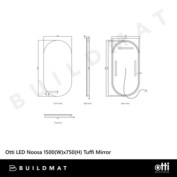 Otti LED Noosa 1500mm Frameless Tuffi Mirror Install Horizontal or Vertical