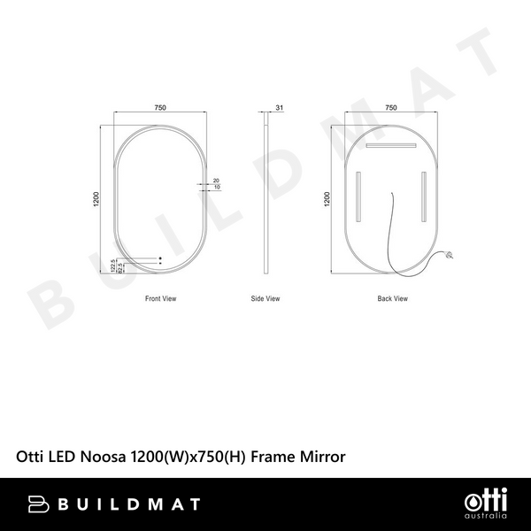 Otti LED Noosa 1200mm White Metal Frame Mirror Install Horizontal or Vertical