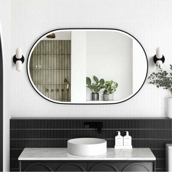 Otti LED Noosa 900mm Black Metal Frame Mirror Install Horizontal or Vertical