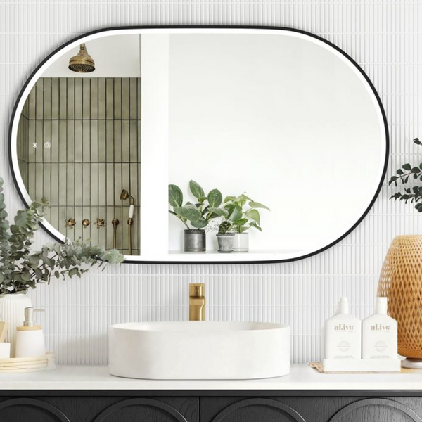 Otti LED Noosa 900mm Black Metal Frame Mirror Install Horizontal or Vertical