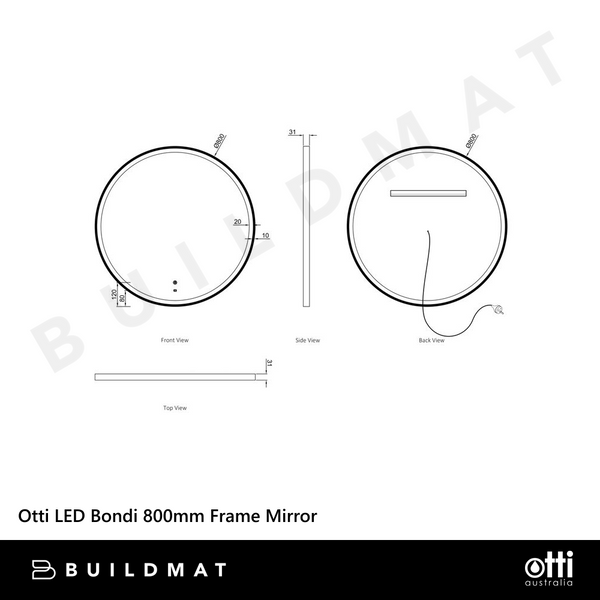 Otti LED Bondi 800mm Black Metal Frame Mirror
