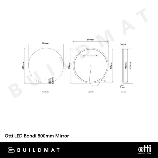 Otti LED Bondi 800mm Frameless Mirror