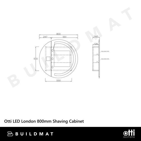Otti LED London 800mm White Shaving Cabinet