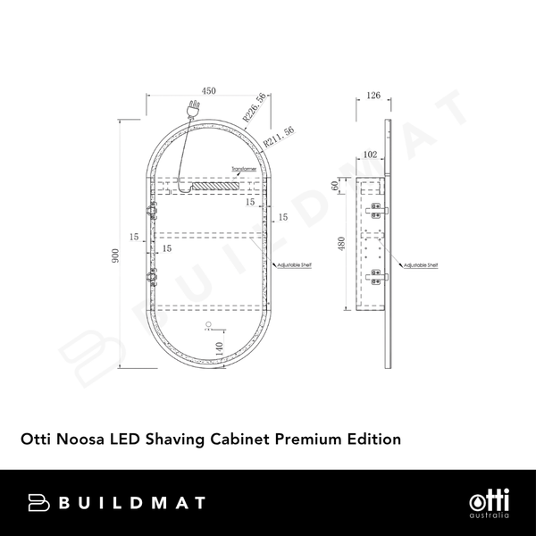 Otti Noosa LED 900x450mm Woodland Oak Shaving Cabinet Premium Edition