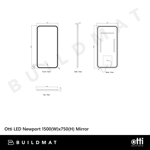 Otti LED Newport 1500mm Frameless Mirror Install Horizontal or Vertical