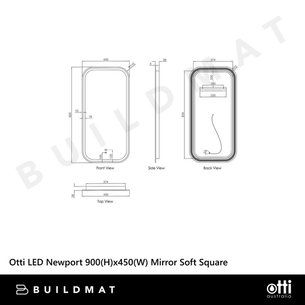 Otti LED Newport 900mm Frameless Mirror Soft Square