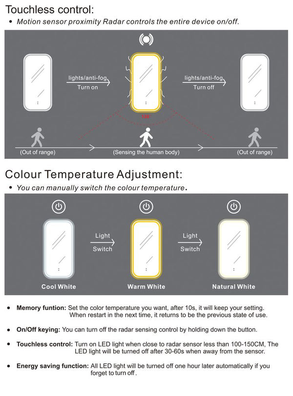 Otti LED Newport 900mm Frameless Mirror Soft Square