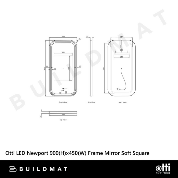 Otti LED Newport 900mm Gold Metal Frame Mirror Soft Square
