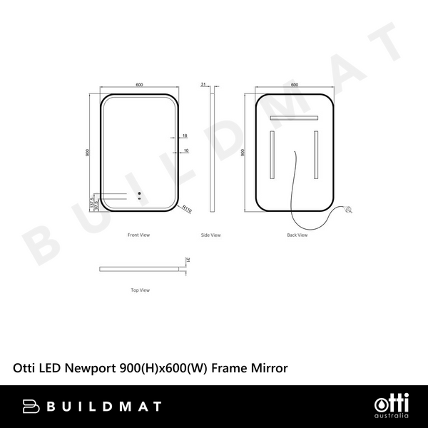 Otti LED Newport 900mm White Metal Frame Mirror Install Horizontal or Vertical