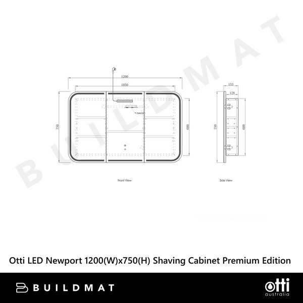 Otti LED Newport 1200mm Black Oak Shaving Cabinet Premium Edition
