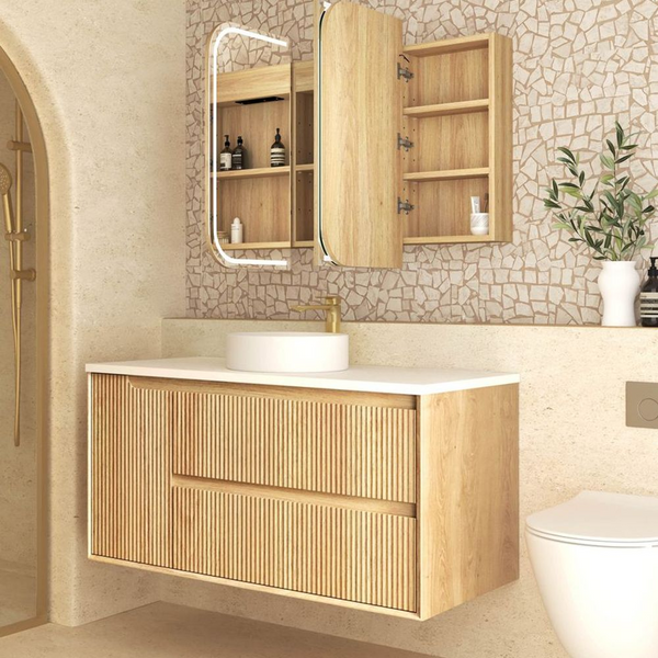 Otti LED Newport 1200mm Natural Oak Shaving Cabinet Premium Edition